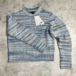 NWT FRENCH CONNECTION CREW NECK SWEATER WOMENS L BLUE WHITE GRAY STRIPE COZY